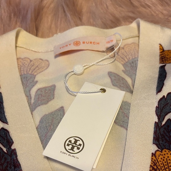 Tory Burch Cream Cardigan with Red and Yellow Floral Pattern - Picture 5 of 5